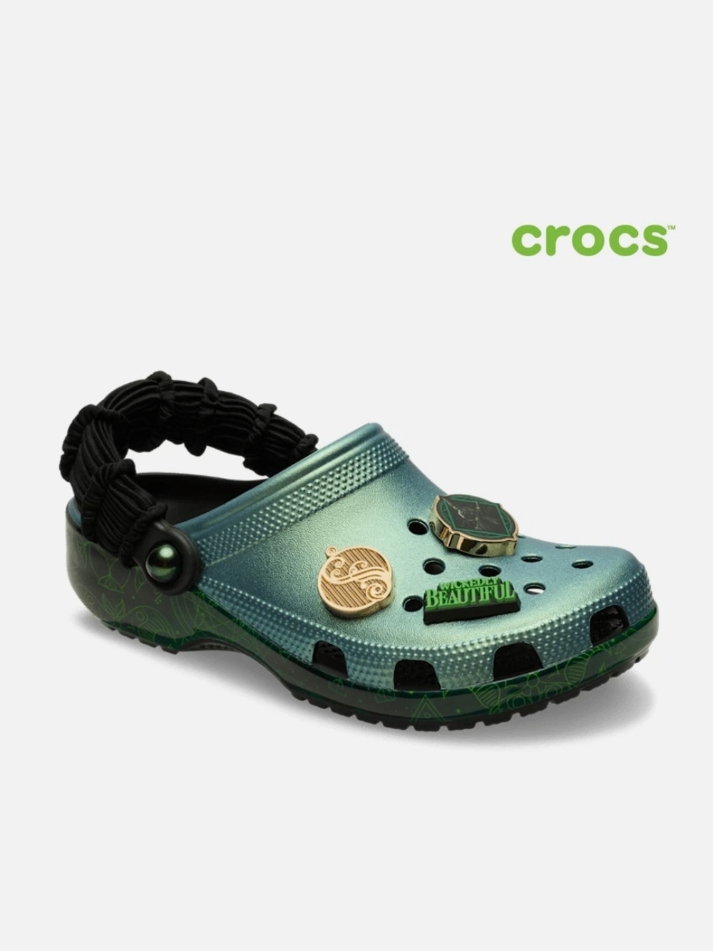 NWT CROCS Wicked Elphaba. Size 7. Glow In The Dark Charm.